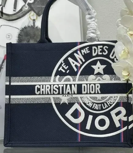Dior 1:1 Mirror Replica Jute Dior Union Book Tote Navy Blue 42CM/16.5IN Christian Dior Replica Book Totes
