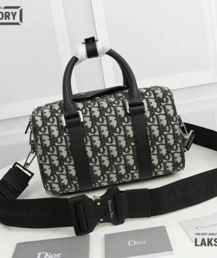 Dior 1:1 Mirror Replica Beige & Black Lingot 26 Bag Oblique Jacquard 26CM/10.2IN Christian Dior Other Styles