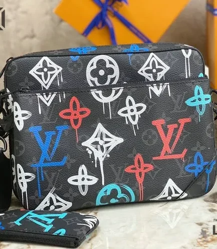 Louis Vuitton 1:1 Mirror Replica Monogram Eclipse LV Graffiti Trio Messenger Multicolor Louis Vuitton Replica Pochette Accessories