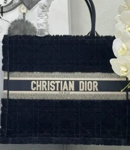 Dior 1:1 Mirror Replica Fur Cannage Shearlin Tote Book Navy Christian Dior Replica Book Totes