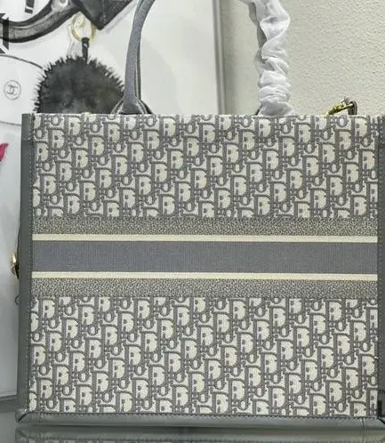 Dior 1:1 Mirror Replica Embroidery Dior Book Tote Gray Oblique Christian Dior Replica Book Totes