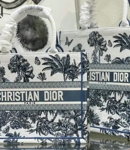 Dior 1:1 Mirror Replica Dioriviera Book Tote Toile de Jouy Palms White & Blue Christian Dior Replica Book Totes