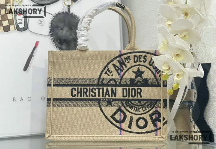 Dior 1:1 Mirror Replica Jute Embroidered Medium Book Tote Black Beige Christian Dior Replica Book Totes Dior 1:1 Mirror Replica Jute Embroidered Medium Book Tote Black Beige Christian Dior Replica Book Totes