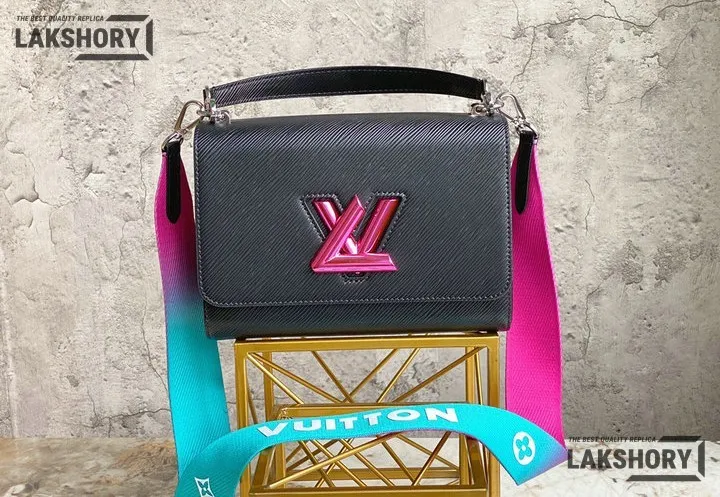 Louis Vuitton 1:1 Mirror Replica Twist MM Epi Grained Leather Black/Pink/Blue Gradient 23CM/9.1IN Louis Vuitton Replica Twist Louis Vuitton 1:1 Mirror Replica Twist MM Epi Grained Leather Black/Pink/Blue Gradient 23CM/9.1IN Louis Vuitton Replica Twist