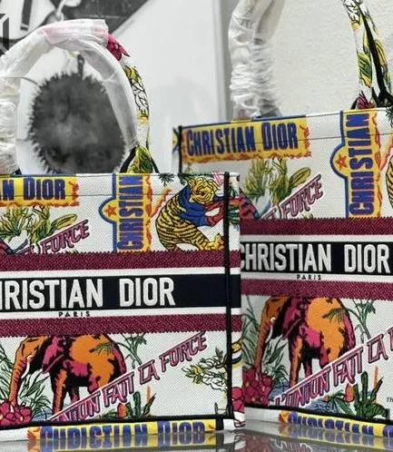 Dior 1:1 Mirror Replica Animal Jungle Book Tote Motif Embroidery Multicolour Christian Dior Replica Book Totes