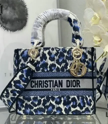 Dior 1:1 Mirror Replica Mizza Medium Canvas Leopard Lady D-Lite 24CM/9.4IN Christian Dior Replica Lady