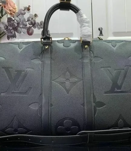 Louis Vuitton 1:1 Mirror Replica Giant Keepall Bandouliere 45 Empreinte Black 45CM/17.7IN Louis Vuitton Replica Keepall