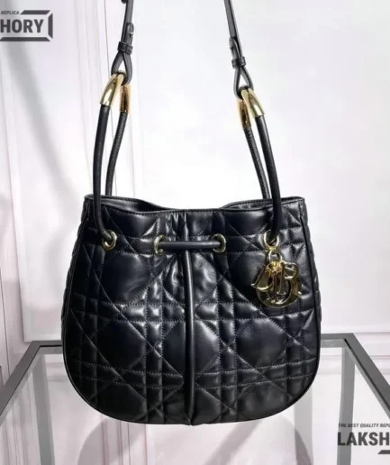 Dior 1:1 Mirror Replica Lambskin Nolita Black Macrocannage 27CM/10.6IN Christian Dior Other Styles