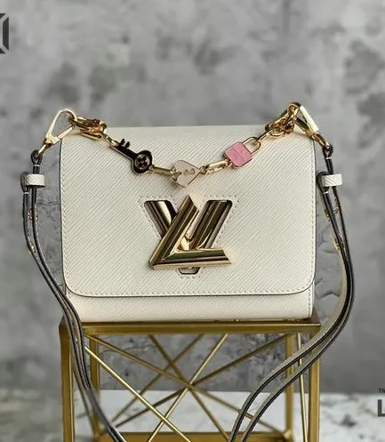Louis Vuitton 1:1 Mirror Replica Epi Twist Bi-Color Chain Shoulder Bag PM Quartz White 19CM/7.5IN Louis Vuitton Replica Twist
