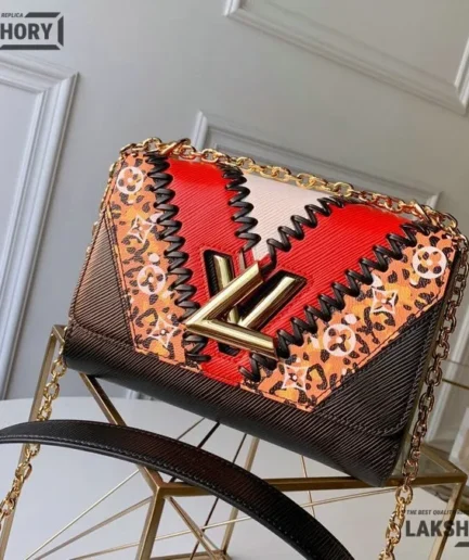 Louis Vuitton 1:1 Mirror Replica Epi Jungle Twist Shoulder Bag MM Black Coquelicot 23CM/9.1IN Louis Vuitton Replica Twist