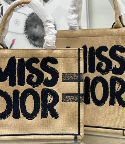 Dior 1:1 Mirror Replica Canvas Embroidery Miss Dior Beige Book Tote Christian Dior Replica Book Totes