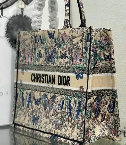 Dior 1:1 Mirror Replica Embroidery Book Tote Blue Toile de Jouy Papillon Christian Dior Replica Book Totes