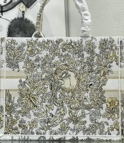 Dior 1:1 Mirror Replica Book Tote Latte Embroidery Millefiori Unicorn Motif Christian Dior Replica Book Totes