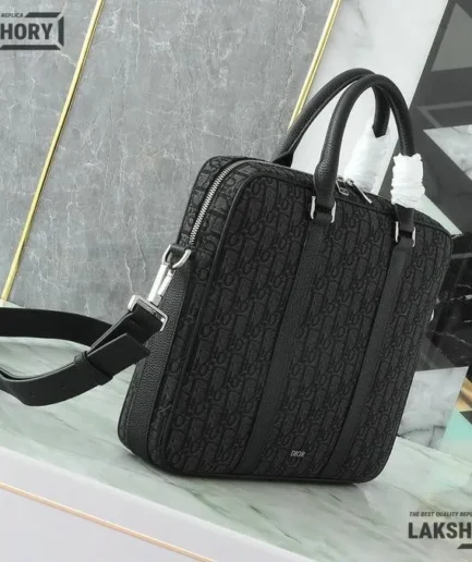 Dior 1:1 Mirror Replica Black Zipped Briefcase Grained Calfskin 37CM/14.6IN Christian Dior Other Styles