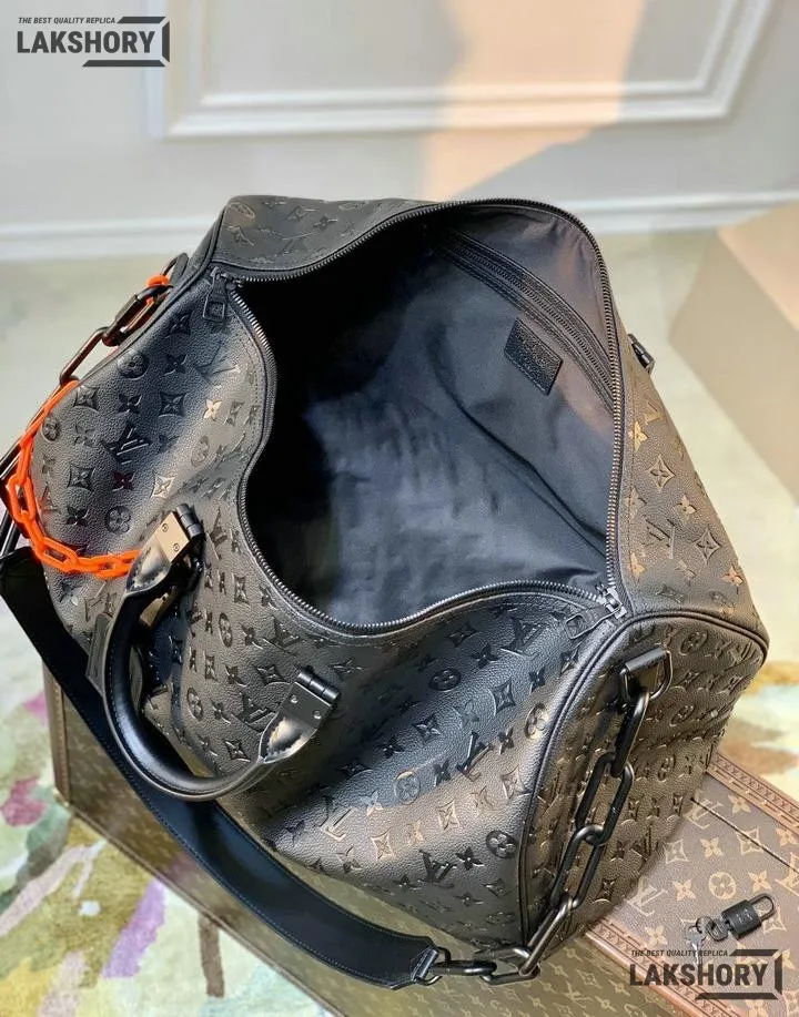 Louis Vuitton 1:1 Mirror Replica X Virgil Abloh Keepall Bandouliere 50 w/ Orange Chain 50CM/19.7IN Louis Vuitton Replica Keepall Louis Vuitton 1:1 Mirror Replica X Virgil Abloh Keepall Bandouliere 50 w/ Orange Chain 50CM/19.7IN Louis Vuitton Replica Keepall