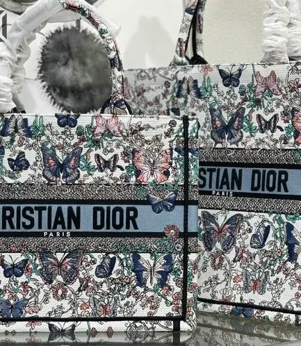 Dior 1:1 Mirror Replica Book Tote White & Blue Toile de Jouy Papillon Christian Dior Replica Book Totes