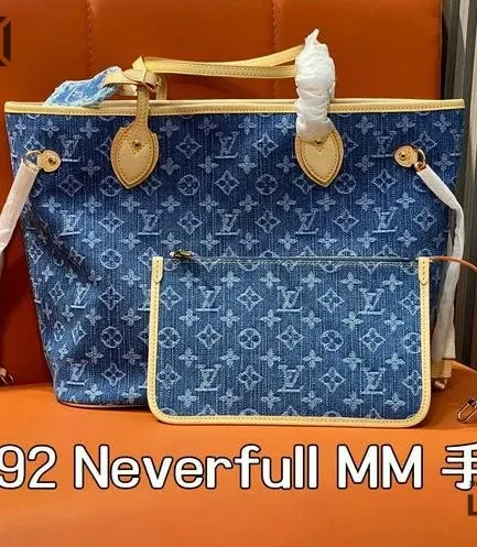 Louis Vuitton 1:1 Mirror Replica Neverfull MM Monogram Denim 31CM/12.2IN Louis Vuitton Replica Neverfull