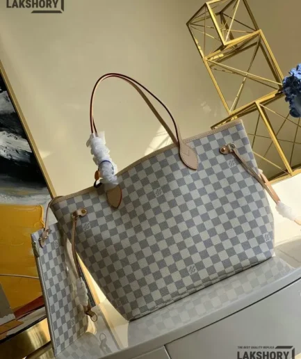Louis Vuitton 1:1 Mirror Replica Neverfull MM Damier Azur Medium Size Tote 32CM/12.6IN Louis Vuitton Replica Neverfull