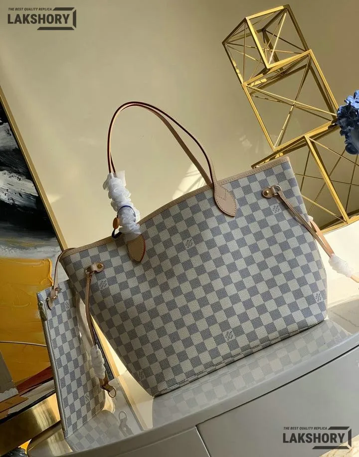 Louis Vuitton 1:1 Mirror Replica Neverfull MM Damier Azur Medium Size Tote 32CM/12.6IN Louis Vuitton Replica Neverfull Louis Vuitton 1:1 Mirror Replica Neverfull MM Damier Azur Medium Size Tote 32CM/12.6IN Louis Vuitton Replica Neverfull