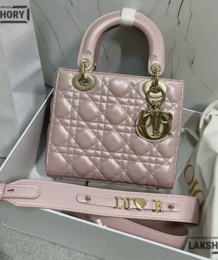 Dior 1:1 Mirror Replica Small Pink Pearly Lady Dior 20CM/7.9IN Christian Dior Replica Lady