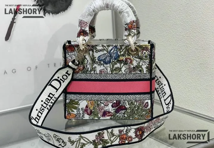 Dior 1:1 Mirror Replica Medium Lady D-Lite Embroidery Multicolor 24CM/9.4IN Christian Dior Replica Lady Dior 1:1 Mirror Replica Medium Lady D-Lite Embroidery Multicolor 24CM/9.4IN Christian Dior Replica Lady