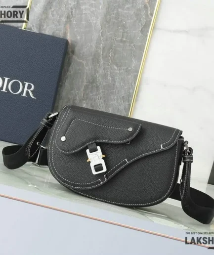 Dior 1:1 Mirror Replica Calfskin Saddle Messenger Black Grained Christian Dior Replica Saddles
