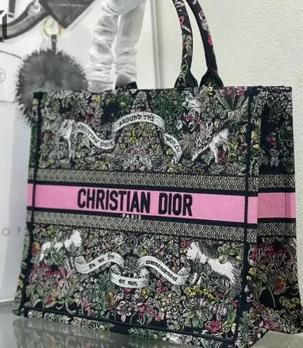 Dior 1:1 Mirror Replica Black Multicolor Around the World Motif Book Tote Christian Dior Replica Book Totes