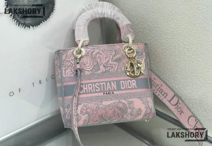 Dior 1:1 Mirror Replica Toile De Jouy Lady D-Lite Gray Pink 24CM/9.4IN Christian Dior Replica Lady Dior 1:1 Mirror Replica Toile De Jouy Lady D-Lite Gray Pink 24CM/9.4IN Christian Dior Replica Lady