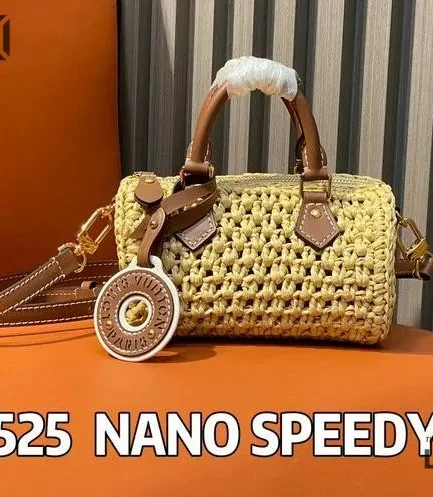 Louis Vuitton 1:1 Mirror Replica Raffia Nano Speedy Tan Monogram Canvas 16CM/6.3IN Louis Vuitton Replica Speedy