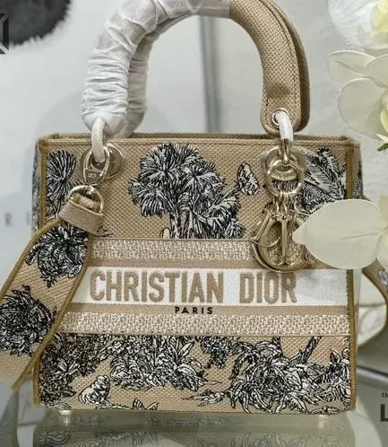 Dior 1:1 Mirror Replica Dioriviera Lady D-Lite Toile de Jouy Beige/Black 24CM/9.4IN Christian Dior Replica Lady