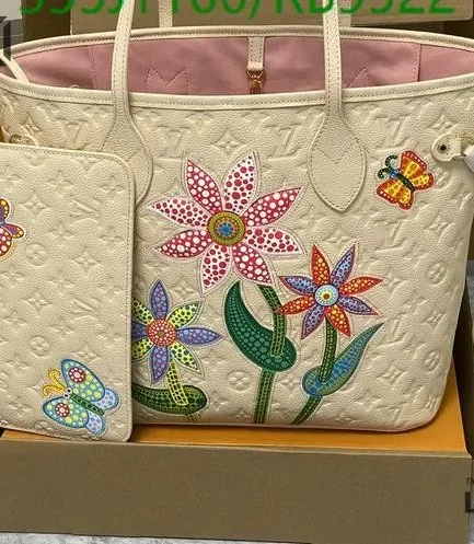 Louis Vuitton 1:1 Mirror Replica LV X YK Inlaid Kusama Flowers Neverfull MM Quartz 31CM/12.2IN Louis Vuitton Replica Neverfull