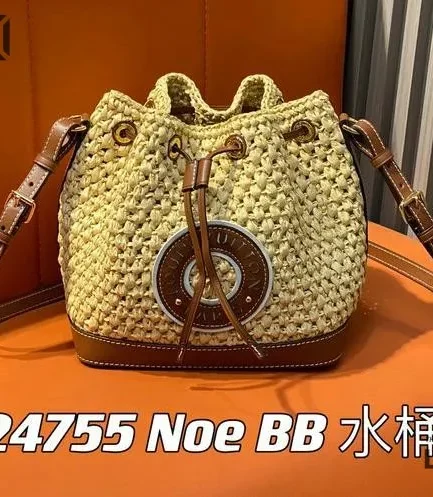 Louis Vuitton 1:1 Mirror Replica Raffia Calfskin Noe BB Natural Tan 24CM/9.4IN Louis Vuitton Replica Neo