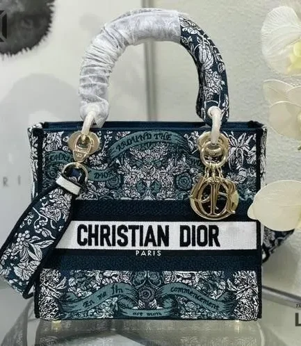 Dior 1:1 Mirror Replica Lady D-Lite Blue Around the World Motif 24CM/9.4IN Christian Dior Replica Lady