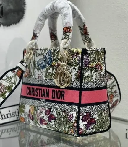 Dior 1:1 Mirror Replica Medium Lady D-Lite Embroidery Multicolor 24CM/9.4IN Christian Dior Replica Lady