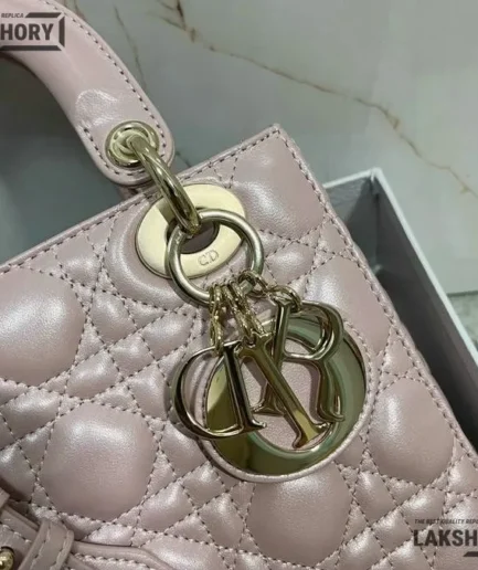 Dior 1:1 Mirror Replica Small Pink Pearly Lady Dior 20CM/7.9IN Christian Dior Replica Lady