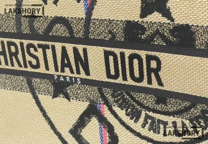 Dior 1:1 Mirror Replica Jute Embroidered Medium Book Tote Black Beige Christian Dior Replica Book Totes Dior 1:1 Mirror Replica Jute Embroidered Medium Book Tote Black Beige Christian Dior Replica Book Totes