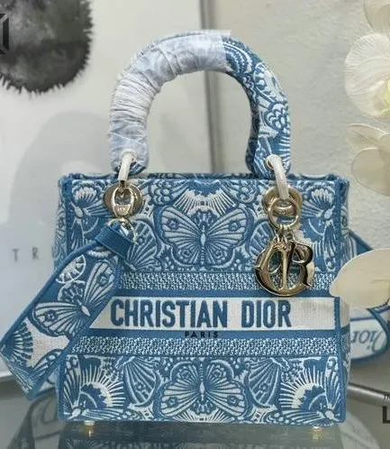 Dior 1:1 Mirror Replica Celestial Lady D-lite Blue D-Butterfly Paisley 24CM/9.4IN Christian Dior Replica Lady