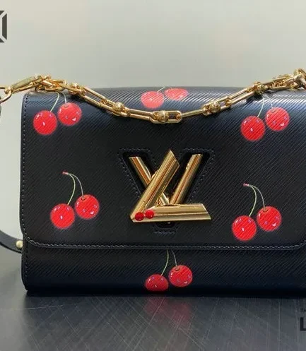 Louis Vuitton 1:1 Mirror Replica LV x TM Twist MM Murakami Cherry Black 23CM/9.1IN Louis Vuitton Replica Twist
