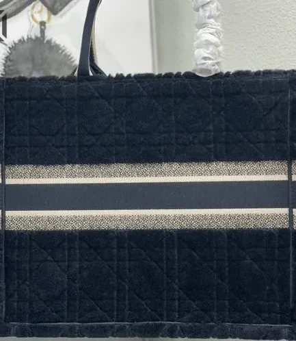 Dior 1:1 Mirror Replica Fur Cannage Shearlin Tote Book Navy Christian Dior Replica Book Totes