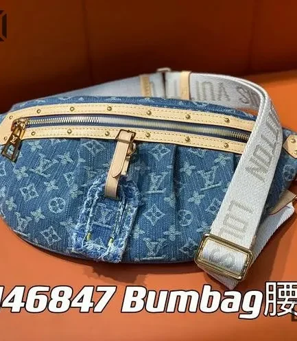 Louis Vuitton 1:1 Mirror Replica Denim High Rise Bumbag Blue 38CM/15IN Louis Vuitton Replica Bumbag