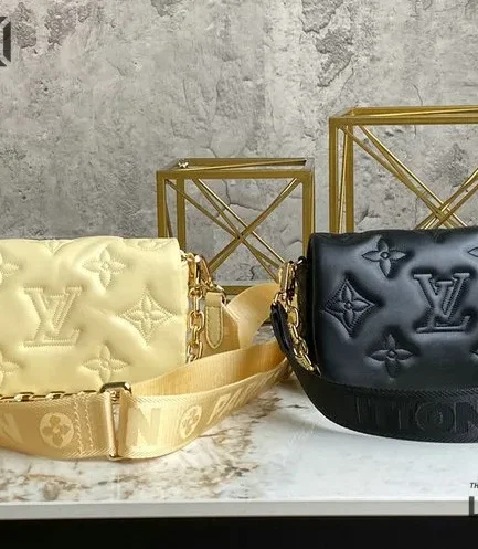 Louis Vuitton 1:1 Mirror Replica Calfskin Bubblegram Wallet On Strap 20CM/7.9IN Louis Vuitton Replica Coussin
