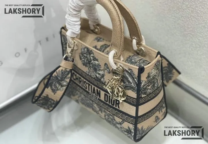 Dior 1:1 Mirror Replica Dioriviera Lady D-Lite Beige Toile de Jouy Palms 24CM/9.4IN Christian Dior Replica Lady Dior 1:1 Mirror Replica Dioriviera Lady D-Lite Beige Toile de Jouy Palms 24CM/9.4IN Christian Dior Replica Lady