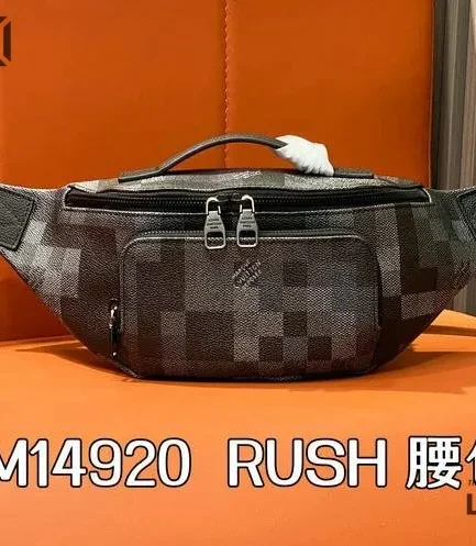 Louis Vuitton 1:1 Mirror Replica Black Damoflage Rush Bumbag 30CM/11.8IN Louis Vuitton Replica Bumbag