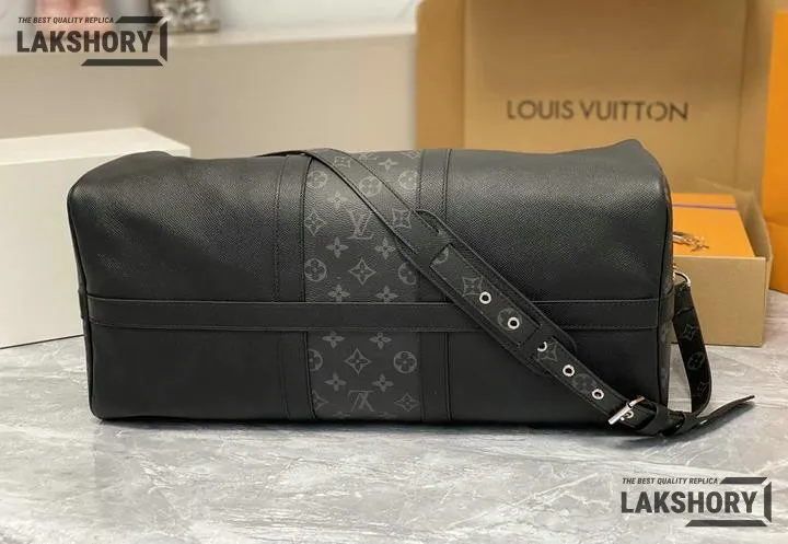 Louis Vuitton 1:1 Mirror Replica Taiga Eclipse Keepall Bandouliere 50 Black 50CM/19.7IN Louis Vuitton Replica Keepall Louis Vuitton 1:1 Mirror Replica Taiga Eclipse Keepall Bandouliere 50 Black 50CM/19.7IN Louis Vuitton Replica Keepall