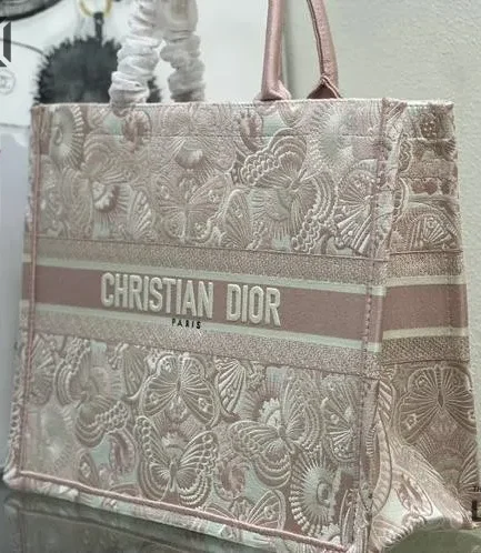 Dior 1:1 Mirror Replica Book Tote Peach Pink & White D-Butterfly Paisley Christian Dior Replica Book Totes