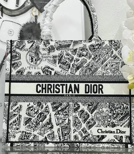 Dior 1:1 Mirror Replica Canvas Large Plan De Paris Book Tote White Black Christian Dior Replica Book Totes