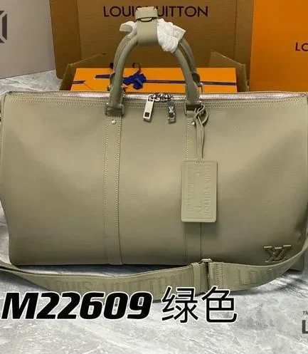 Louis Vuitton 1:1 Mirror Replica Grained Calfskin Aerogram Keepall Bandouliere 50 Khaki 50CM/19.7IN Louis Vuitton Replica Keepall