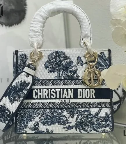 Dior 1:1 Mirror Replica Dioriviera White/Blue Lady D-Lite Palms 24CM/9.4IN Christian Dior Replica Lady