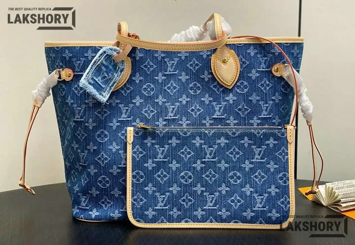Louis Vuitton 1:1 Mirror Replica Neverfull MM Monogram Denim 31CM/12.2IN Louis Vuitton Replica Neverfull Louis Vuitton 1:1 Mirror Replica Neverfull MM Monogram Denim 31CM/12.2IN Louis Vuitton Replica Neverfull