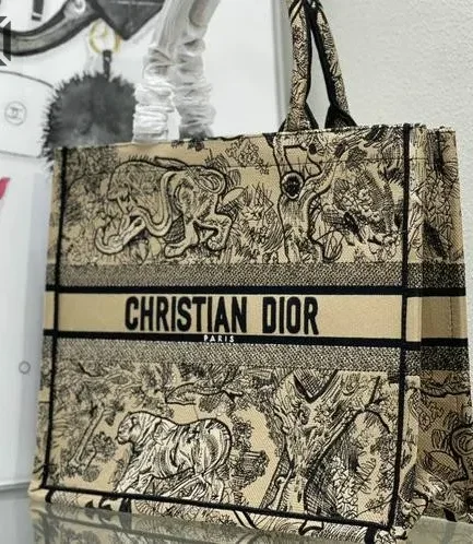 Dior 1:1 Mirror Replica Embroidered Dioriviera Toile De Jouy Book Tote Black Christian Dior Replica Book Totes